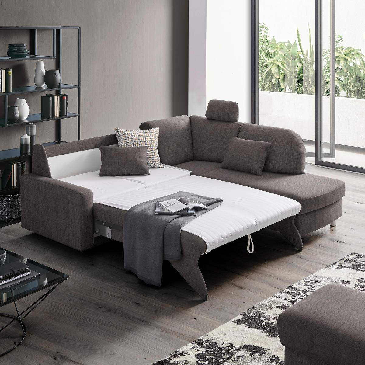 ECKSOFA in Chenille Grau  227/208 cm  - Alufarben/Grau, KONVENTIONELL, Textil/Metall (227/208cm) - Sedda