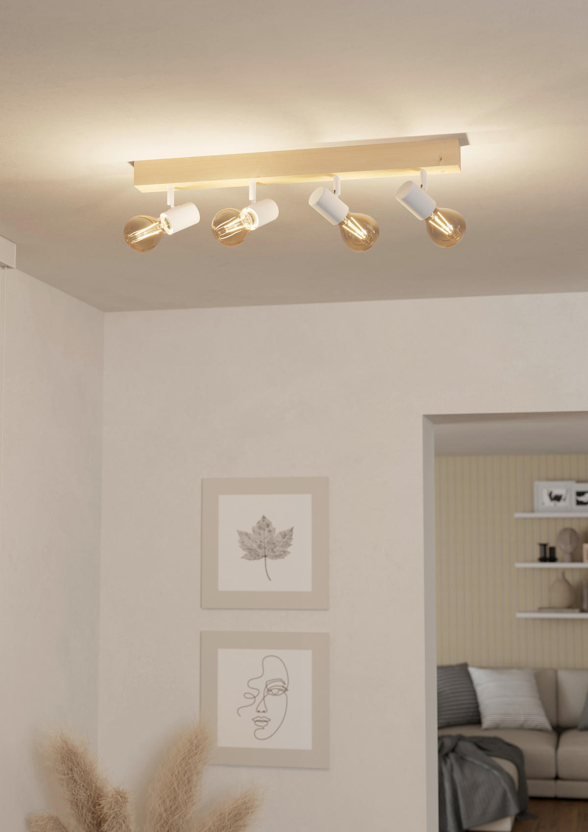 STRAHLER 63/5/63 cm   - Braun/Weiß, Natur, Holz/Metall (63/5/63cm) - Eglo