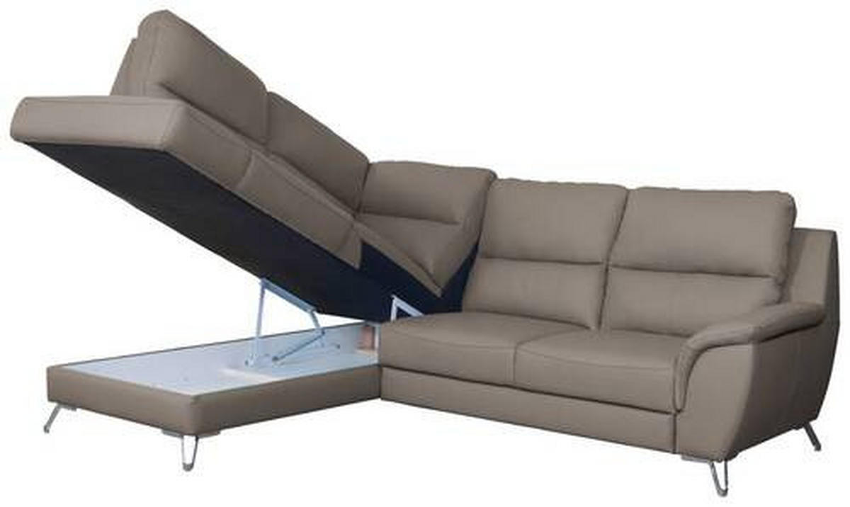 SJEDEĆA GARNITURA tekstil, koža  sivo-smeđa   - sivo-smeđa/boje kroma, koža/tekstil (200/99/246cm) - Celina Home