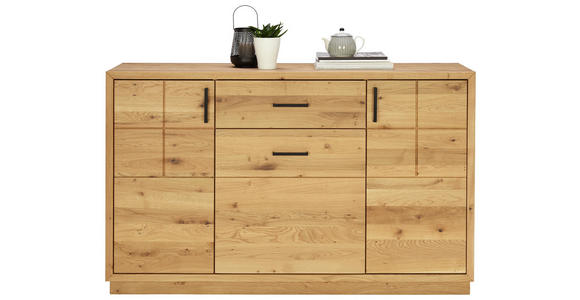KOMMODE Wildeiche furniert, massiv naturgeölt Eichefarben - Eichefarben/Schwarz, KONVENTIONELL, Holz/Holzwerkstoff (140/88/40cm) - Linea Natura