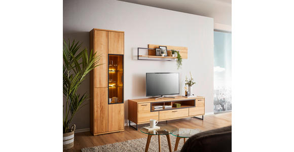 VITRINE in massiv, teilmassiv, furniert Wildeiche Eichefarben - Dunkelgrau/Eichefarben, KONVENTIONELL, Glas/Holz (60/204/38cm) - Cantus