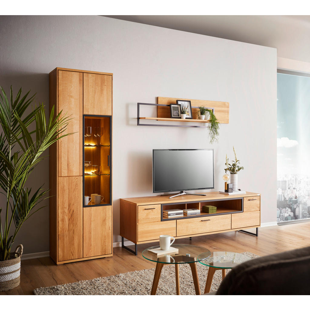Thumbnail - Cantus Vitrine Bastia, Eiche, Holz, Glas, Wildeiche, furniert, massiv, teilmassiv, 6 Fächer, 60x204x38 cm, Beimöbel erhä...