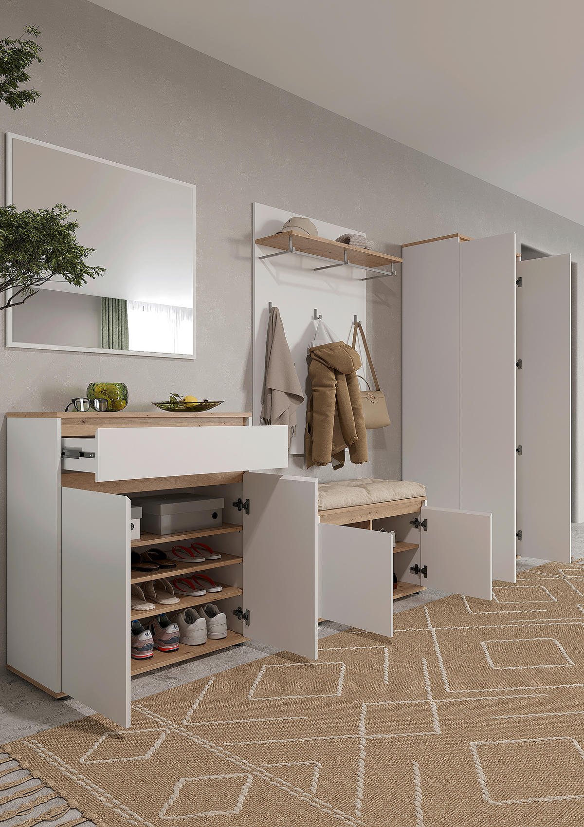 SCHUHSCHRANK Weiß, Eiche Artisan  - Schwarz/Weiß, MODERN, Holzwerkstoff (83,4/93/38cm) - Carryhome