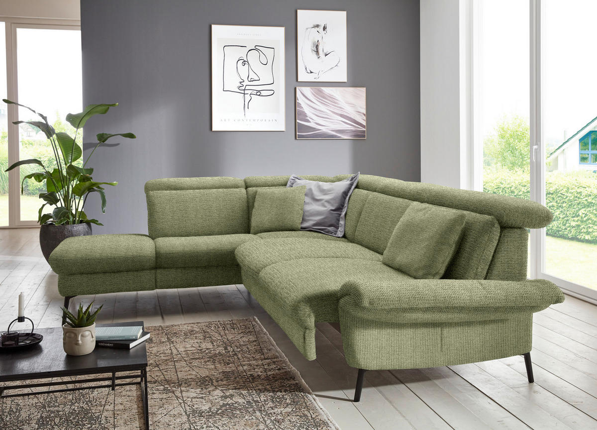 ECKSOFA in Struktur Grün  235/275 cm  - Schwarz/Grün, MODERN, Textil/Metall (235/275cm) - Cantus