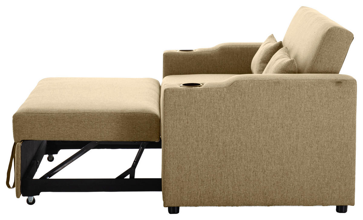 SCHLAFSOFA in Leinenoptik Khaki  - Khaki/Schwarz, Basics, Kunststoff/Textil (150/91/85cm) - P & B