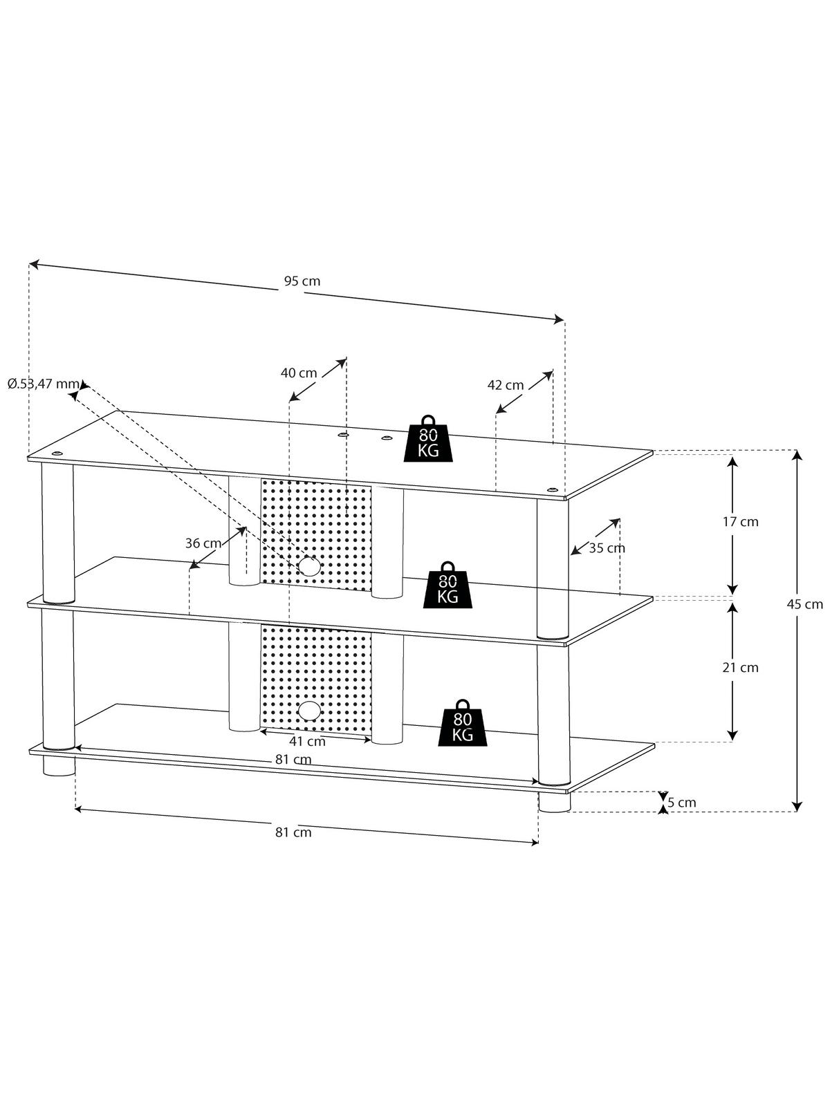 Phonotisch in Schwarz/ - Silberfarben/Schwarz, Konventionell, Glas/Metall (95/45/42cm) - MID.YOU