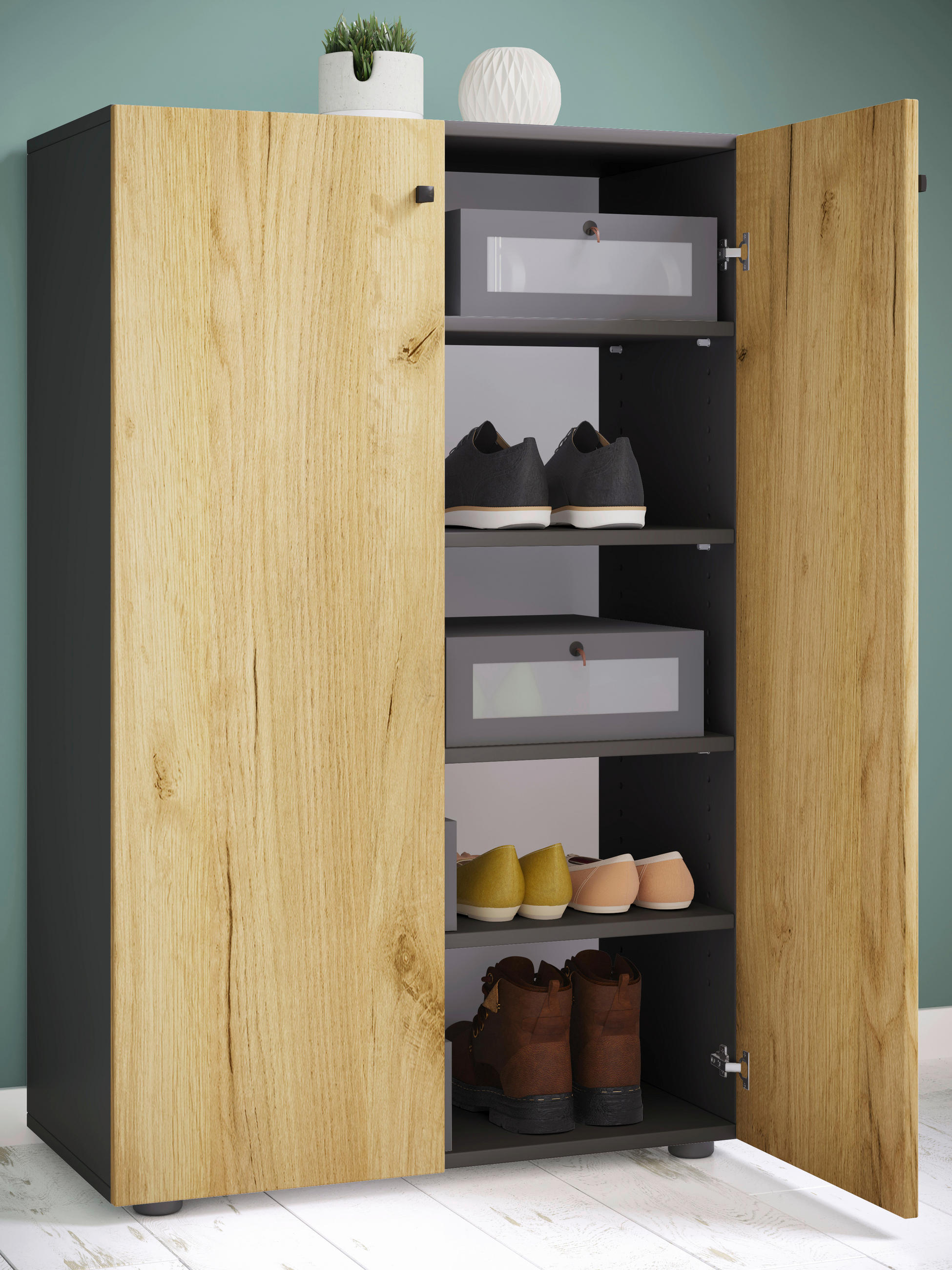 SCHUHSCHRANK Lona  in 70/110/39 cm  - Honigeiche/Anthrazit, Design, Holzwerkstoff/Kunststoff (70/110/39cm) - MID.YOU