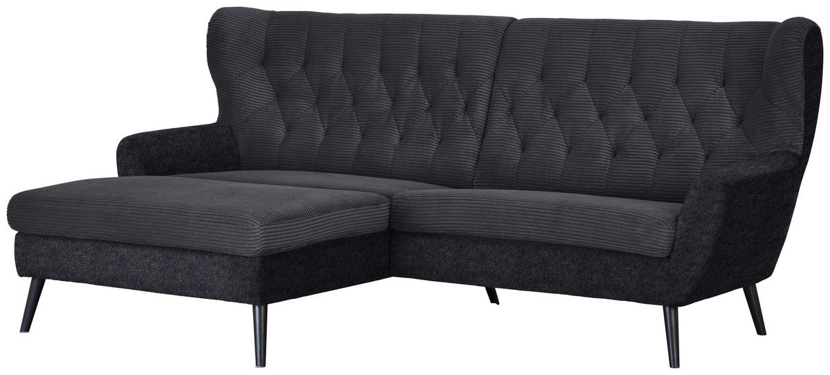 ECKSOFA in Cord Anthrazit  - Anthrazit/Schwarz, Design, Holz/Textil (165/237cm) - Stylife