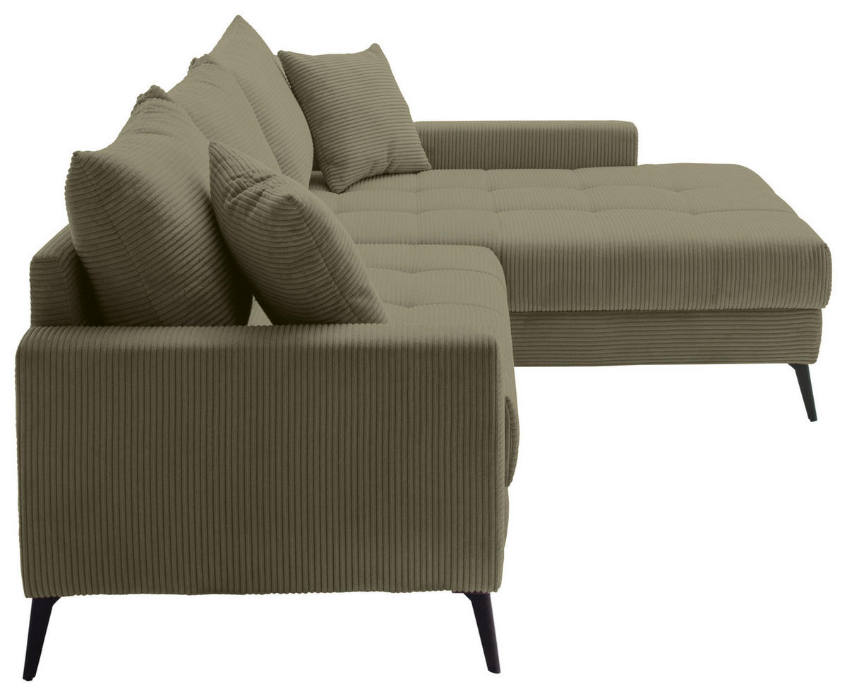 ECKSOFA Grün Cord  - Schwarz/Grün, KONVENTIONELL, Textil/Metall (280/173cm) - Hom`in