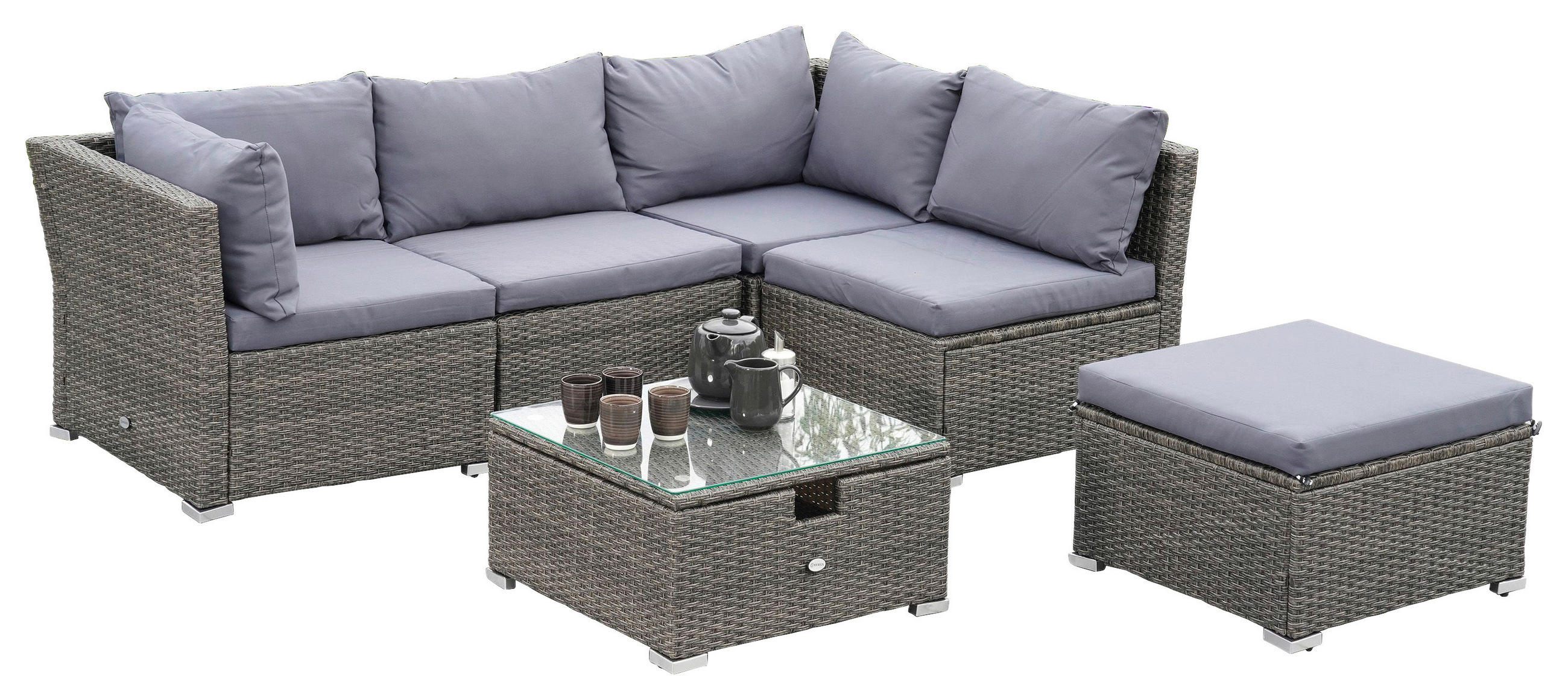 LOUNGEGARNITUR Stahl  - Grau, KONVENTIONELL, Glas/Kunststoff (190/40/181cm) - Gardenson