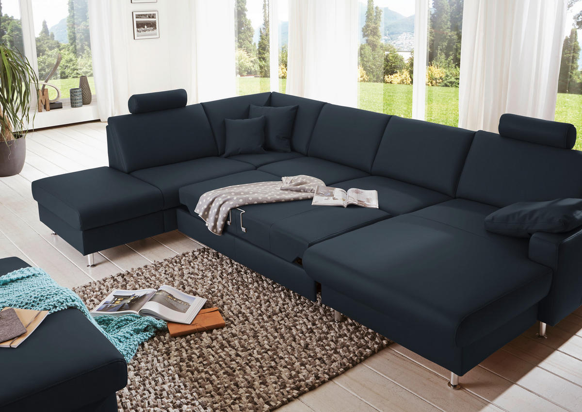 WOHNLANDSCHAFT in Echtleder Dunkelblau  - Alufarben/Dunkelblau, Design, Leder/Metall (233/339/165cm) - Beldomo Premium