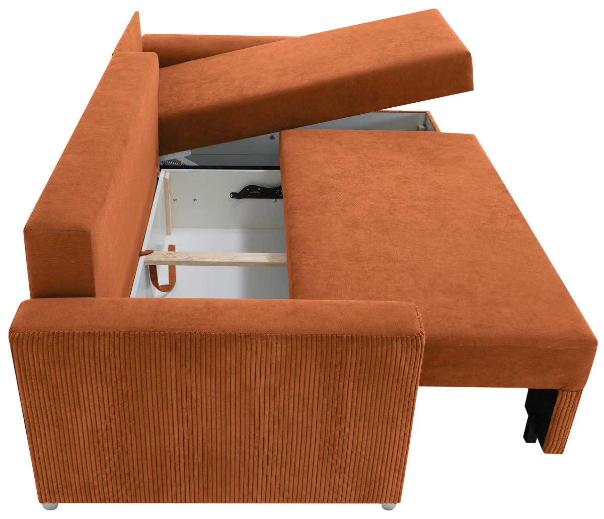 ECKSOFA in Cord, Mikrofaser Rostfarben  - Chromfarben/Rostfarben, Design, Kunststoff/Textil (239/141cm) - Livetastic