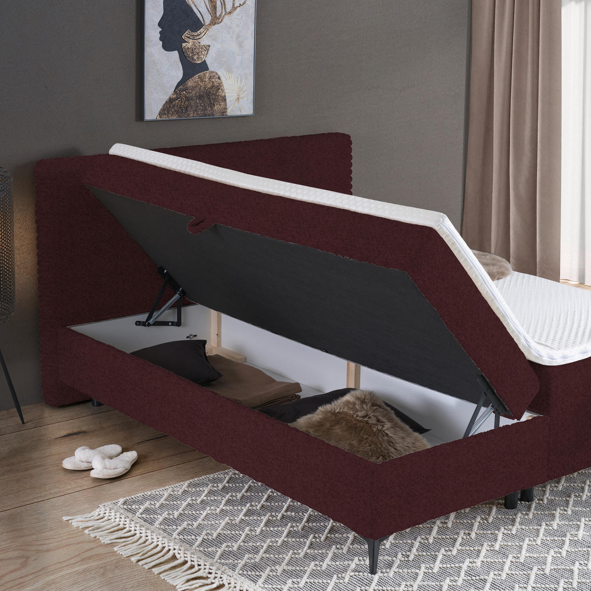 BOXBETT 180/200 cm  in Beere  - Beere/Schwarz, Design, Holz/Holzwerkstoff (180/200cm) - Xora
