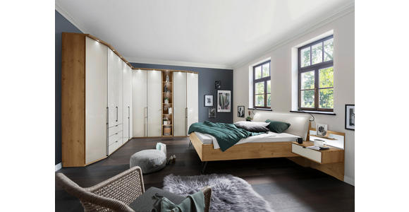 BETTANLAGE - Eiche Bianco/Champagner, KONVENTIONELL, Glas/Textil (180/200cm) - Dieter Knoll