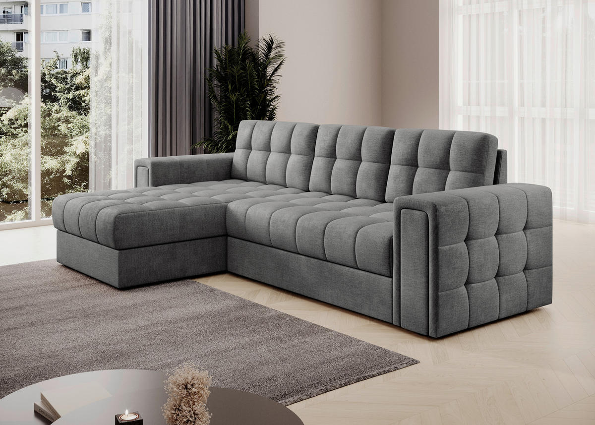 ECKSOFA Samt Grau  - Schwarz/Grau, Design, Kunststoff/Textil (260/150cm) - MID.YOU