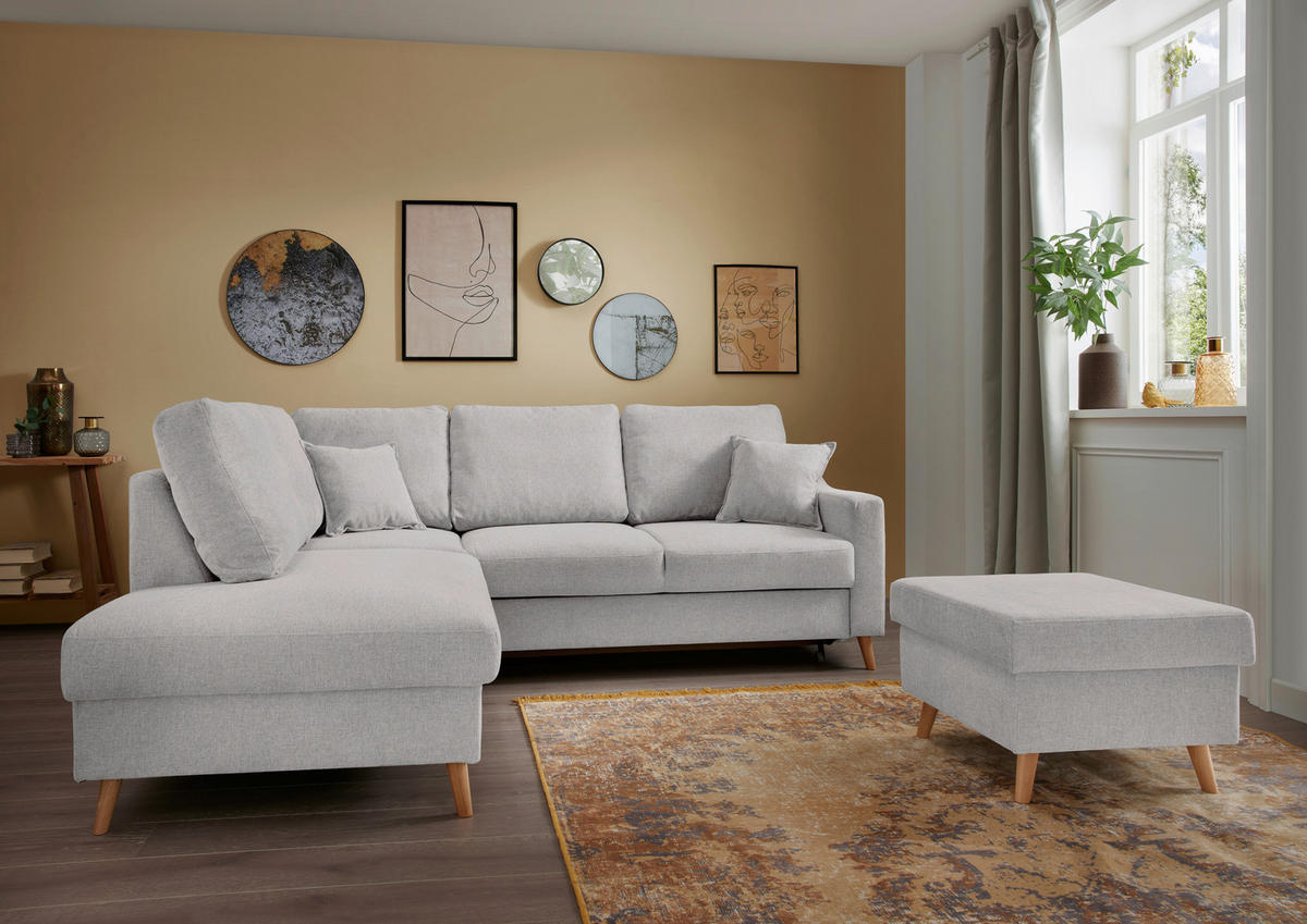 ECKSOFA in Chenille Grau  - Naturfarben/Grau, Konventionell, Holz/Textil (200/230cm) - Livetastic