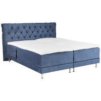 BOXSPRINGBETT 160/200 cm,  in Blau, Matratze, Topper, motorische Verstellbarkeit, Fernbedienung, H4 + H4 = sehr fest  - Blau/Silberfarben, Basics, Holzwerkstoff/Textil (160/200cm) - Welnova