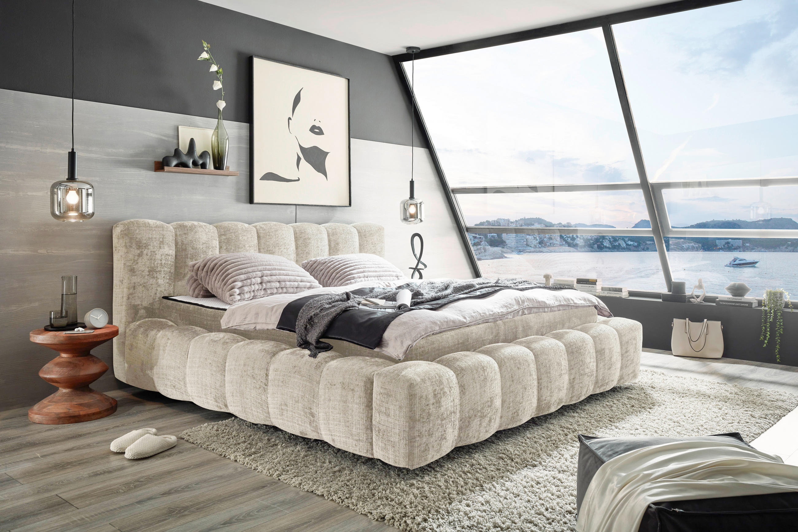 POLSTERBETT gepolstertes Kopfteil Beige  - Beige, MODERN, Holzwerkstoff/Kunststoff - MID.YOU