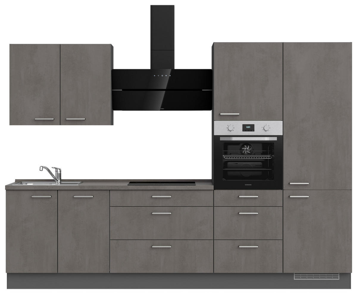 KÜCHENBLOCK 300 cm   in Schieferfarben  - Schieferfarben/Edelstahlfarben, MODERN, Holzwerkstoff/Metall (300cm) - Nobilia