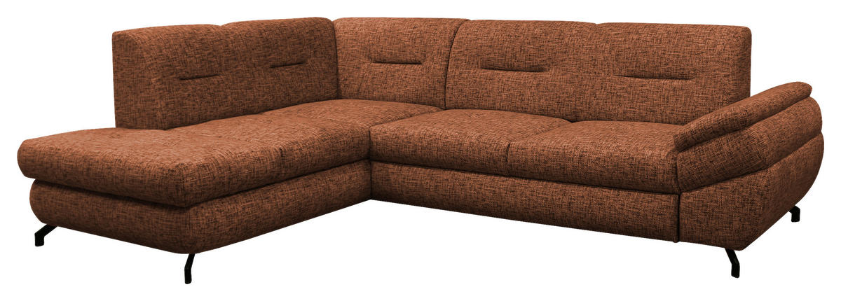 ECKSOFA in Struktur, Plüsch Rostfarben  - Rostfarben/Schwarz, Design, Textil/Metall (201/274cm) - MID.YOU