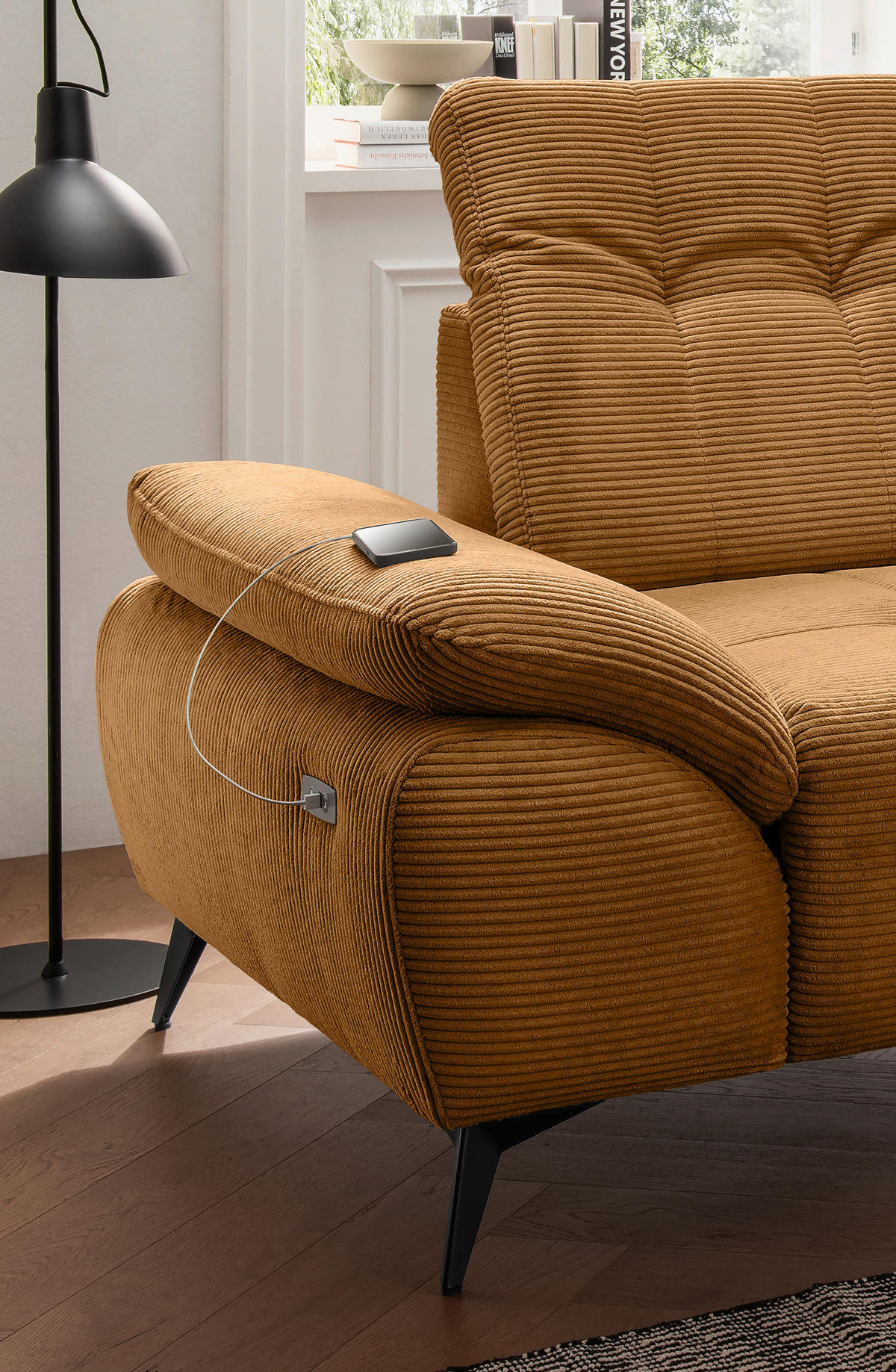 ECKSOFA Cord Goldfarben  - Goldfarben/Schwarz, Modern, Textil/Metall (280/180cm) - Livetastic