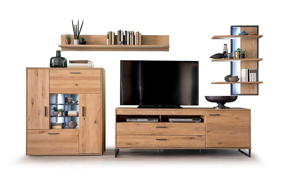 Wohnkombination teilmassiv 4--Teilig. Portland Eichefarben