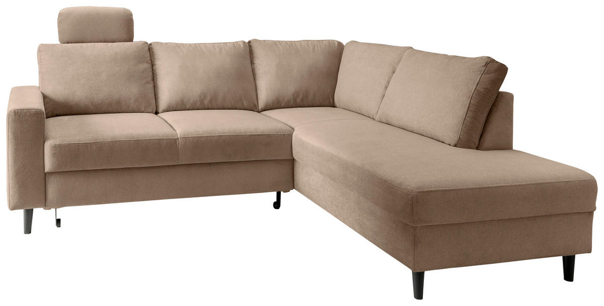 ECKSCHLAFSOFA in Hellbraun Textil   - Hellbraun/Schwarz, Modern, Holz/Textil (242/200cm) - Livetastic