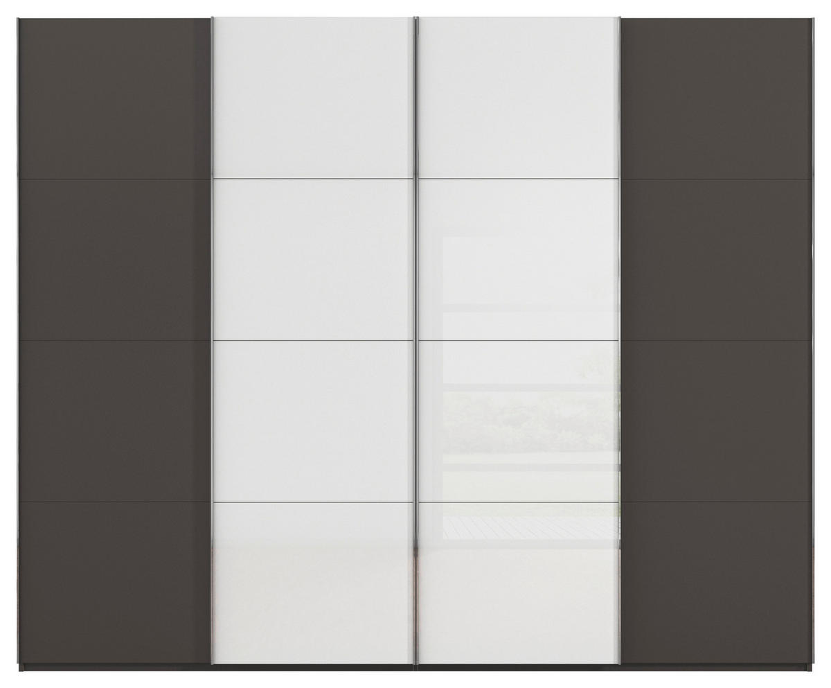 SCHWEBETÜRENSCHRANK 271/223/68 cm 4-türig Graphitfarben, Weiß  - Chromfarben/Graphitfarben, KONVENTIONELL, Glas/Holzwerkstoff (271/223/68cm) - Novel