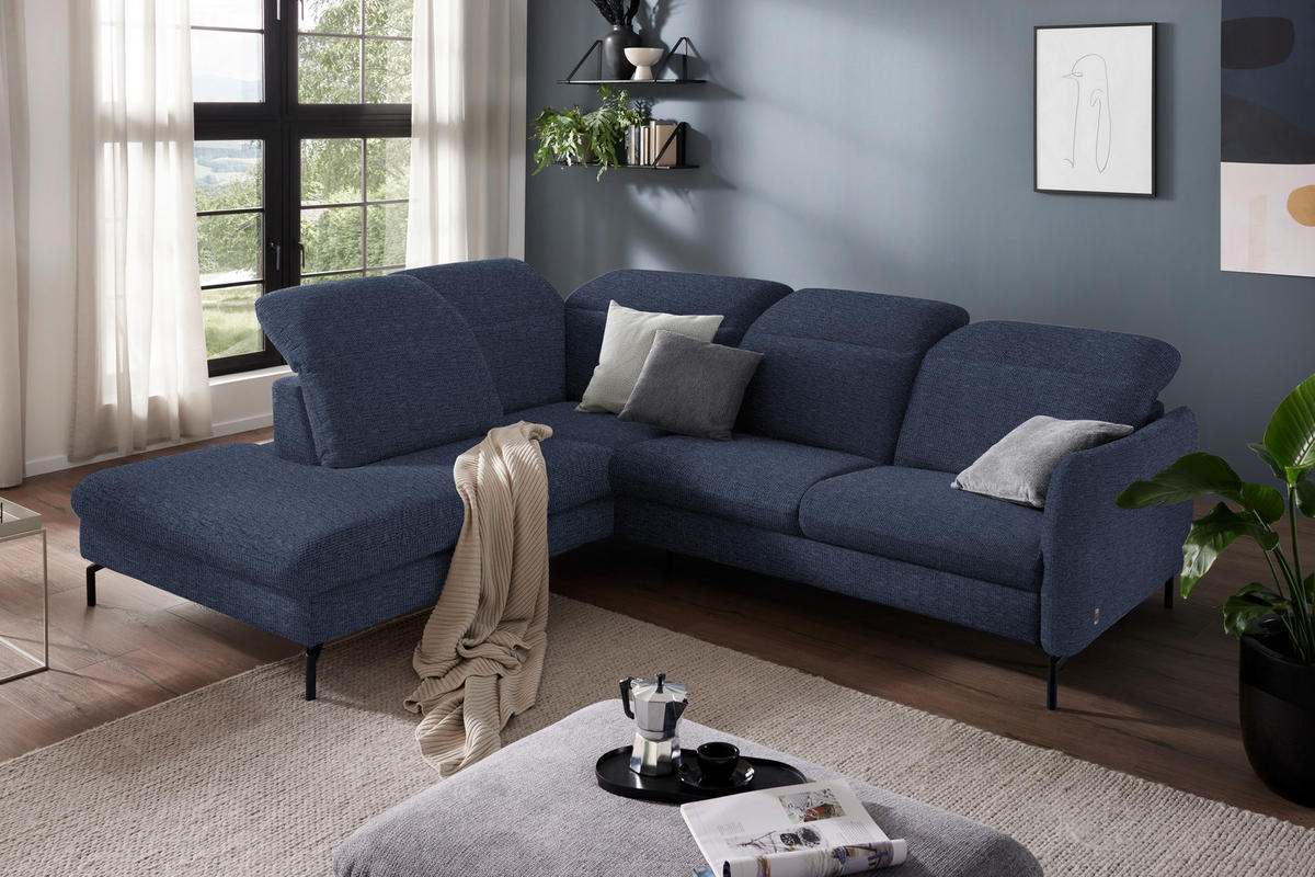 SAROKKANAPÉ textil sötétkék  - sötétkék/fekete, Design, textil/fém (233/299-313cm) - Dieter Knoll