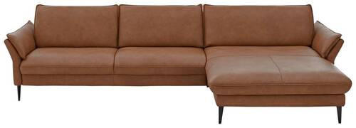 ECKSOFA Braun Echtleder  - Schwarz/Braun, Design, Leder/Metall (334/172cm) - Hukla