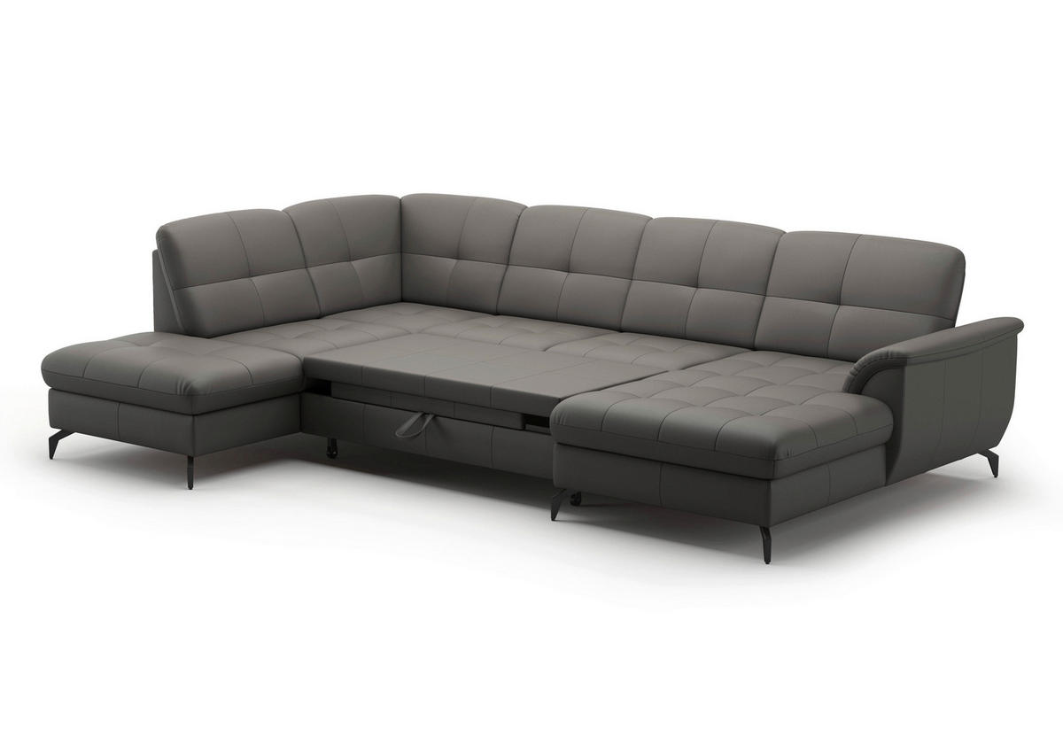 WOHNLANDSCHAFT Mokka Echtleder  - Schwarz/Mokka, MODERN, Leder/Metall (212/319/164cm) - Sit & More