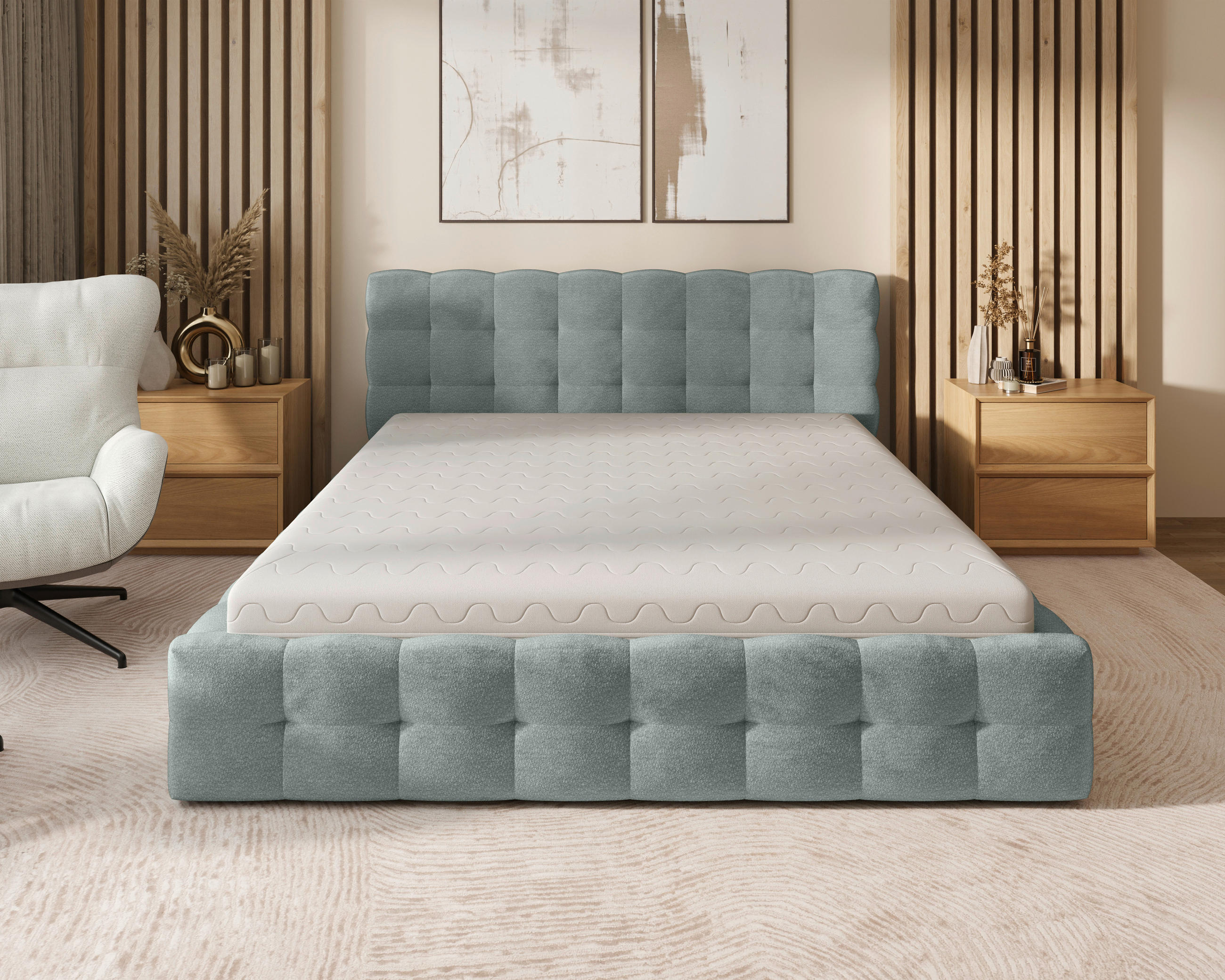 POLSTERBETT 160/200 cm,  in Hellgrau, gepolstertes Kopfteil, Lattenrost, Bettkasten,  - Hellgrau/Schwarz, MODERN, Holz/Kunststoff (160/200cm) - Chameo