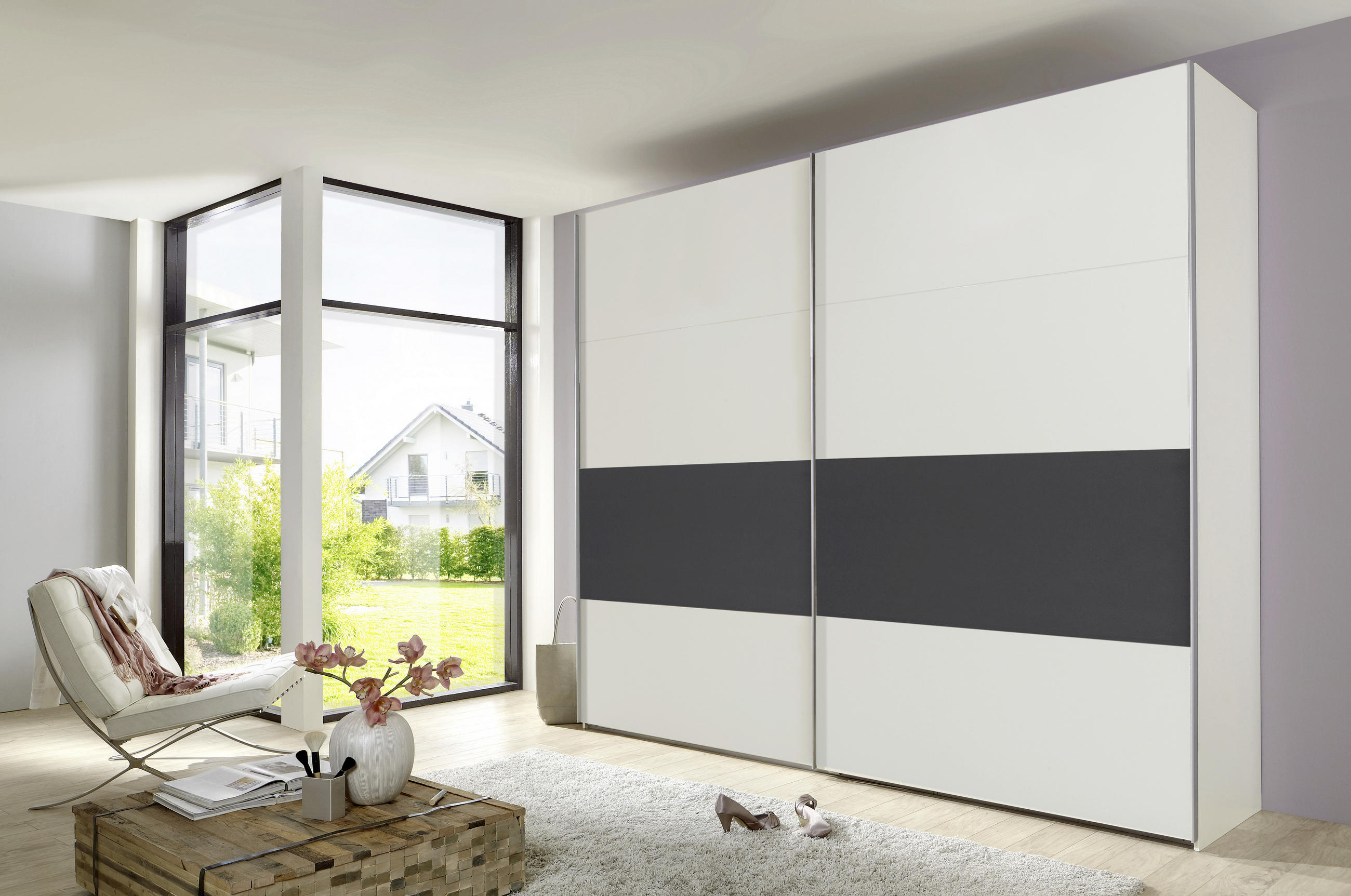 GARDEROB MED SKJUTDÖRRAR 270/210/65 cm 2-dörrar - vit/grafitfärgad, Design, metall/trämaterial (270/210/65cm) - Carryhome