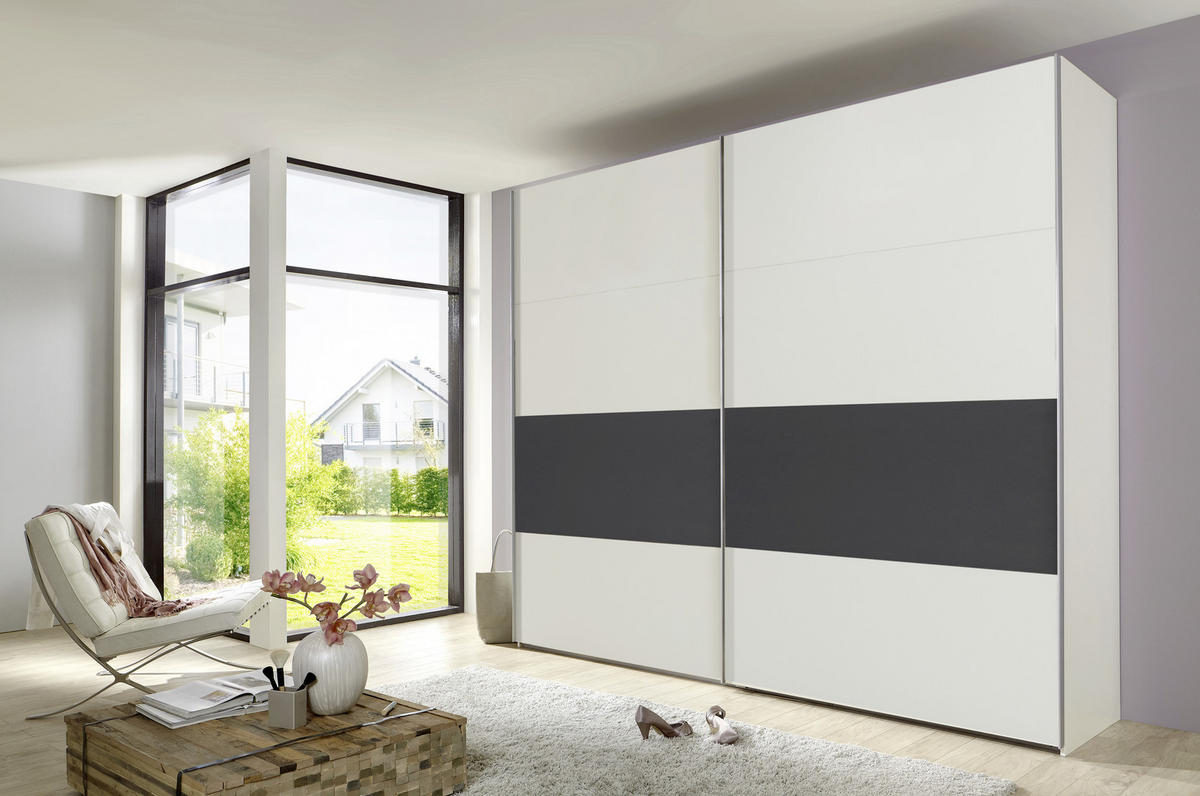 GARDEROB MED SKJUTDÖRRAR 270/210/65 cm 2-dörrar - vit/grafitfärgad, Design, metall/trämaterial (270/210/65cm) - Carryhome