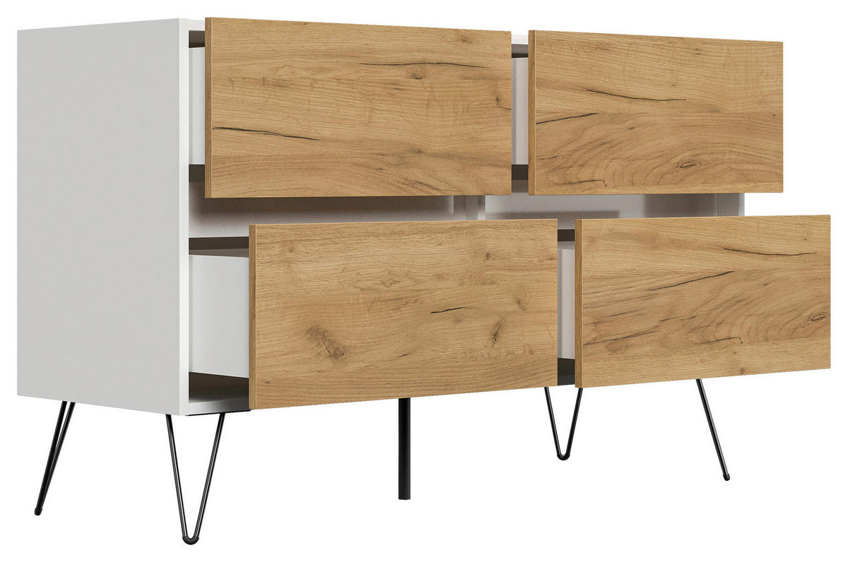 SIDEBOARD Posseik Industrial  in 119/75/42 cm  - Eichefarben/Schwarz, Design, Holzwerkstoff/Metall (119/75/42cm) - P & B