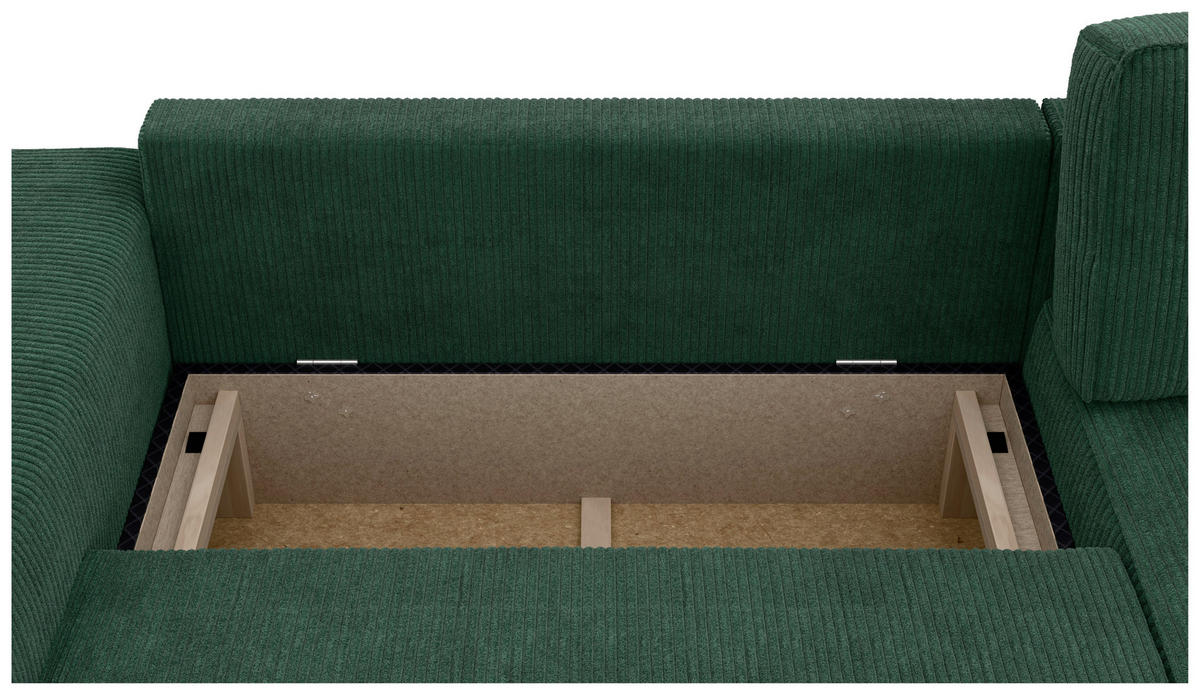 ECKSOFA in Cord Dunkelgrün  - Dunkelgrün/Schwarz, Modern, Kunststoff/Textil (265/164cm) - Trendmanufaktur