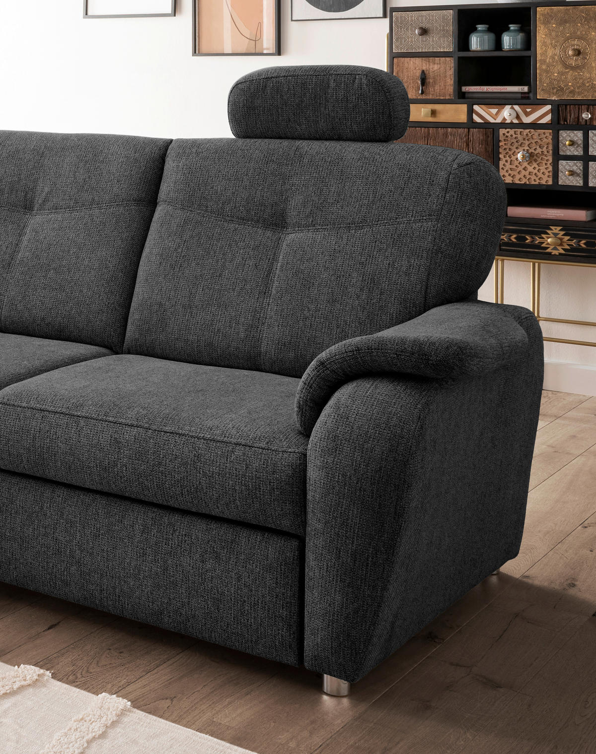 ECKSCHLAFSOFA in Chenille Anthrazit  - Chromfarben/Anthrazit, MODERN, Kunststoff/Textil (180/264cm) - Livetastic