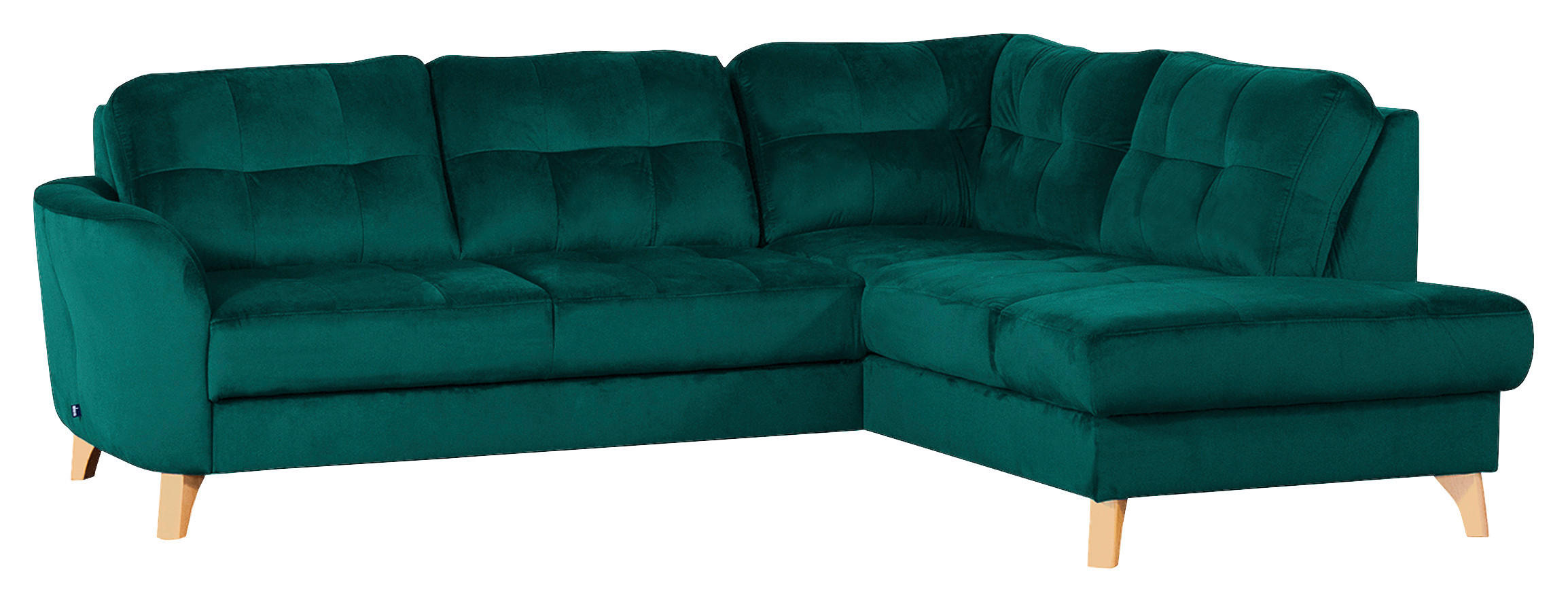 ECKSOFA Petrol Samt  - Buchefarben/Petrol, Design, Holz/Textil (236/190cm) - Livetastic