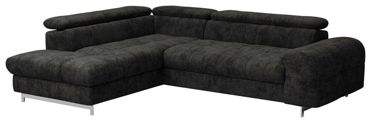 ECKSOFA Schwarz Mikrofaser  - Chromfarben/Schwarz, KONVENTIONELL, Textil/Metall (206/257cm) - Livetastic