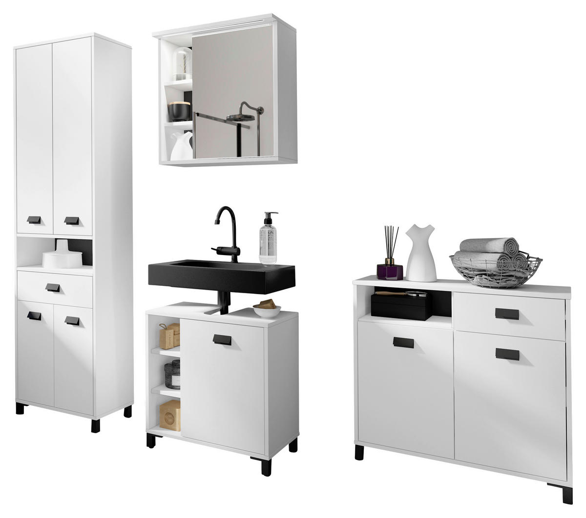 BADEZIMMER 4-teilig  in 194,5 cm  - Schwarz/Weiß, MODERN, Holzwerkstoff/Kunststoff (194,5cm) - MID.YOU