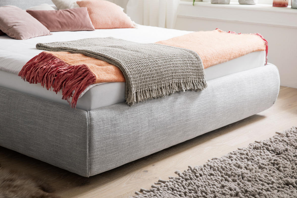 POLSTERBETT 180/200 cm  in Hellgrau  - Hellgrau/Naturfarben, Modern, Holz/Textil (180/200cm) - Livetastic