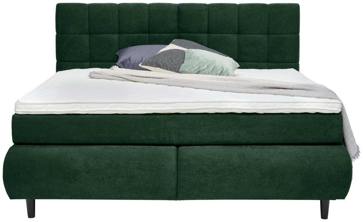 BOXSPRINGBETT 180/200 cm  in Dunkelgrün  - Dunkelgrün/Schwarz, Konventionell, Holz/Textil (180/200cm) - Ti'me
