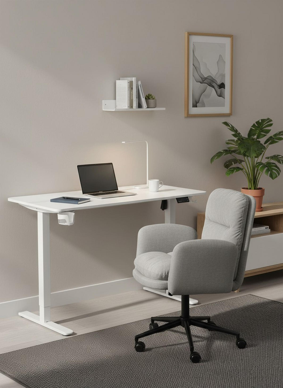 SCHREIBTISCH 120/60/70-115 cm Weiß elektrisch höhenverstellbar  - Weiß, MODERN, Holzwerkstoff/Kunststoff (120/60/70-115cm) - Livetastic