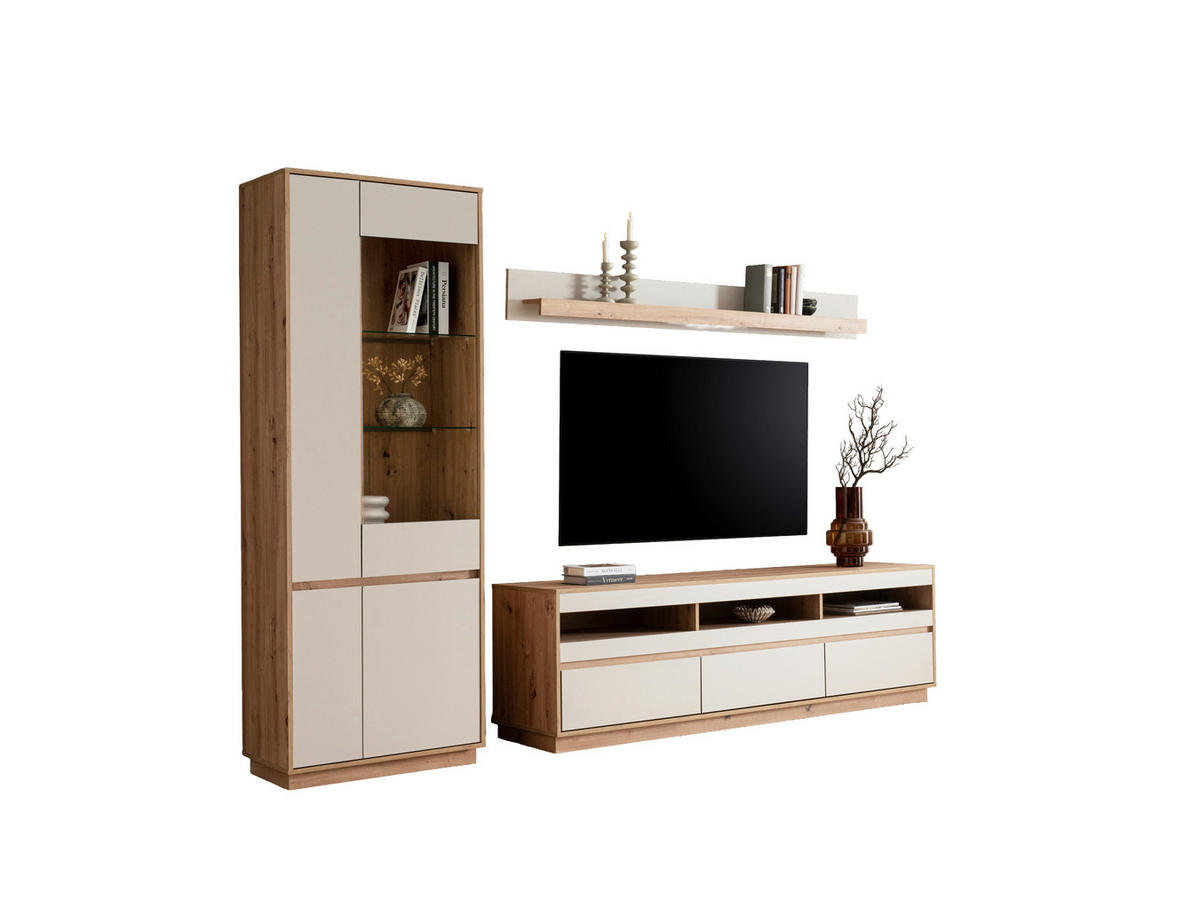 WOHNWAND 3-teilig  in Eiche Artisan  292/205/40 cm  - Kaschmir/Eiche Artisan, Design, Glas/Holzwerkstoff (292/205/40cm) - MID.YOU