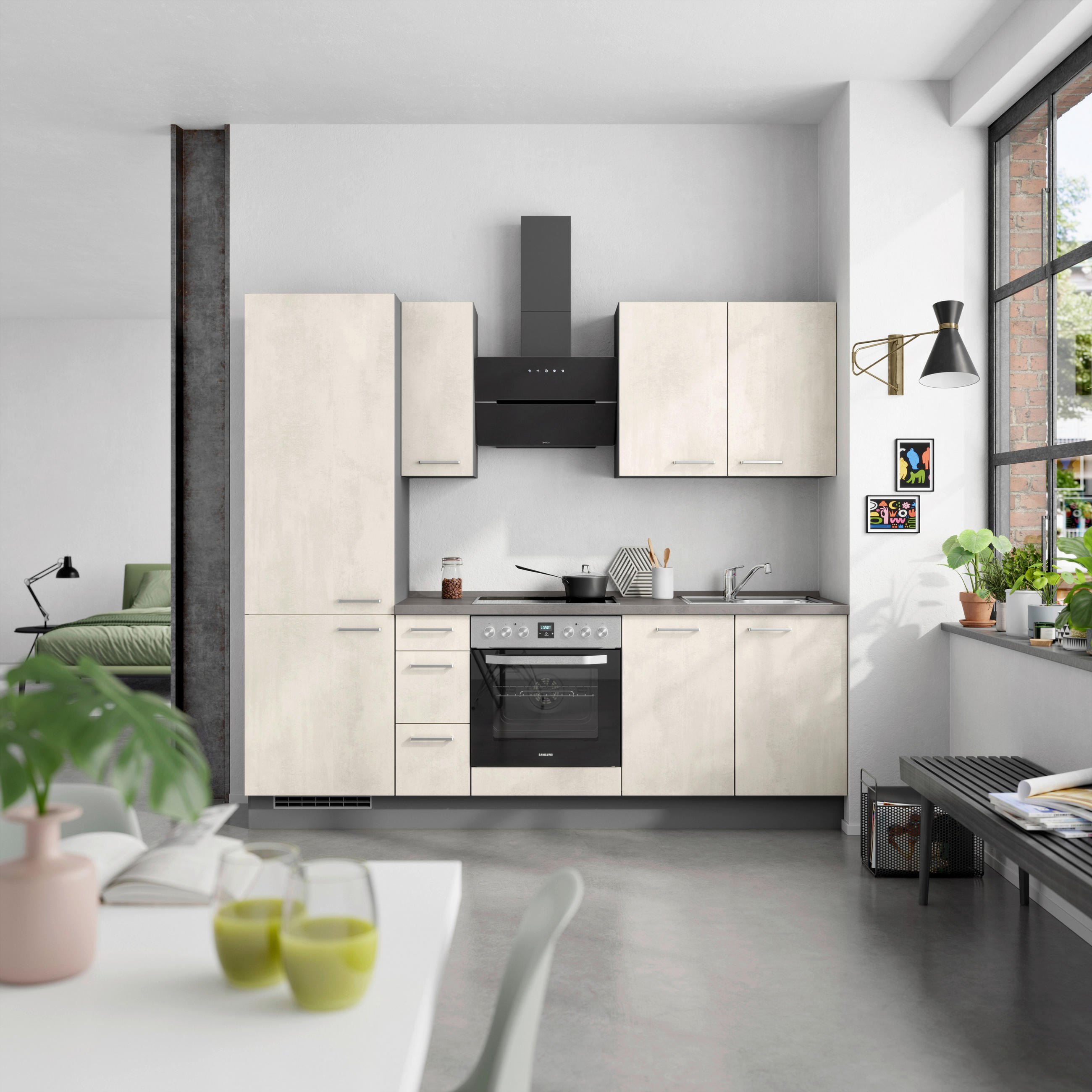 KÜCHENBLOCK Riva 240 cm  in Schieferfarben, Weiß  - Schieferfarben/Edelstahlfarben, MODERN, Holzwerkstoff/Metall (240cm) - Nobilia