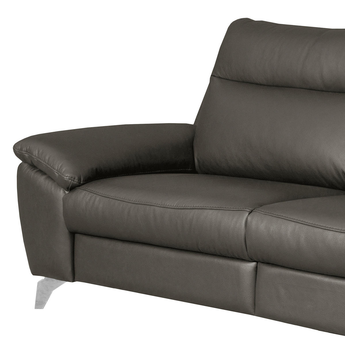 2,5-SITZER 216/95/96 cm PERLE in Echtleder Anthrazit   - Chromfarben/Anthrazit, Design, Leder/Metall (216/95/96cm) - Livetastic