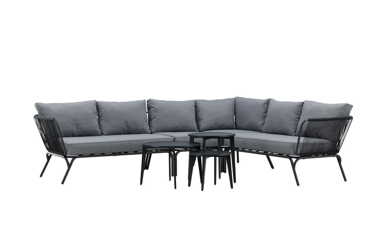 DINING-LOUNGESET Aluminium  - Schwarz/Grau, KONVENTIONELL, Textil/Metall - Gardenson