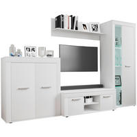 WOHNWAND 4-teilig  in Weiss 242/159/37 cm  - Weiss/Silberfarben, Design, Glas/Holzwerkstoff (242/159/37cm) - MID.YOU