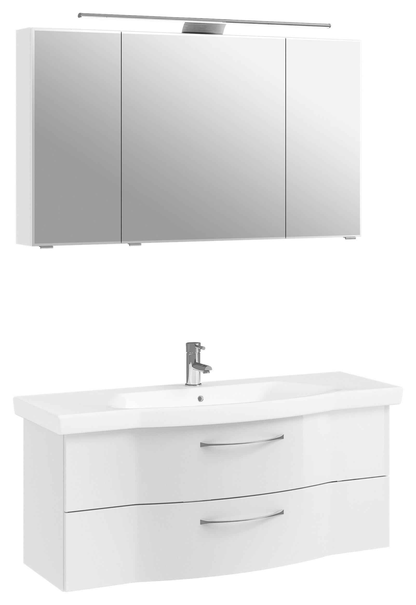 BADEZIMMER 3-teilig in 122 cm - Chromfarben/Weiß Hochglanz, KONVENTIONELL, Glas/Keramik (122cm) - Pelipal
