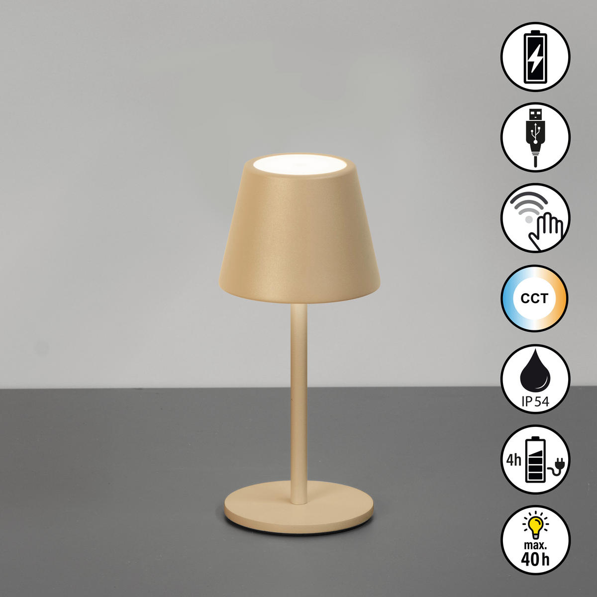 AKKU-TISCHLEUCHTE Salerno 8,5/20 cm  - Sandfarben/Rostfarben, Design, Metall (8,5/20cm)